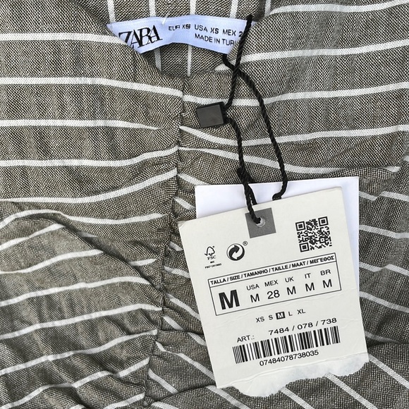 Zara striped tan and white cotton midi dress NWT - Picture 6 of 10